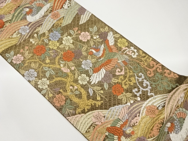 JAPANESE FUKURO OBI / SAGANISHIKI / KARA-ORI / WOVEN PHOENIX & SAKURA